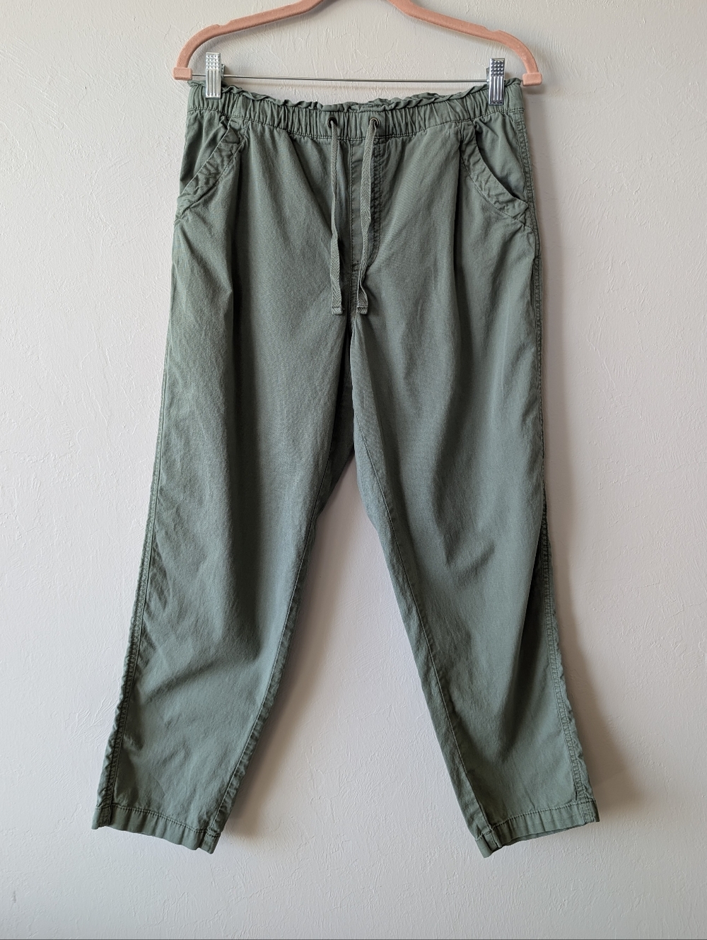 Sonoma Olive Green Paper Bag Pants Cotton Utility Size M Drawstring Straight Leg